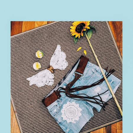 Country style. Macrame, wood, Fashion Clothing & Accessories Lady.の写真素材