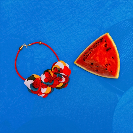 Lady Accessories. Fashion Red Necklace. Bright Summerの写真素材