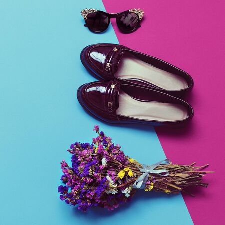 Stylish Accessories Lady. Fashion Autumn season Shoesand Luxury Glassesの写真素材