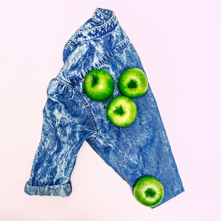 Stylish Denim Minimal. Denim shirt. Creative Look. Fresh Art Design Focus on the Detailsの写真素材