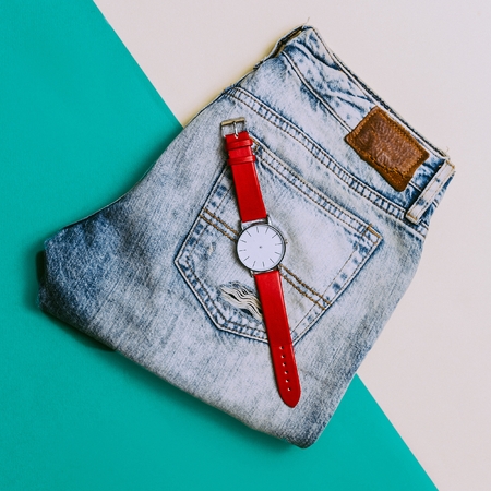 Urban Style. Denim and Accessories Watchesの写真素材