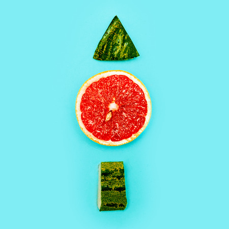 Positive fresh mood. Up. Still Life grapefruit and watermelon minimalismの写真素材