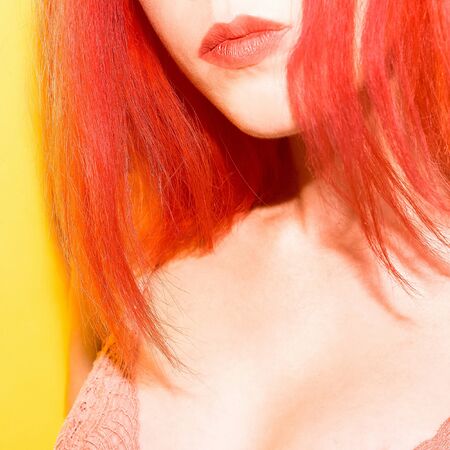 Fashion Red  hair model. Trend colors mixの写真素材