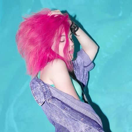 Sensual girl with pink hair. Sakura Japan Colorの写真素材