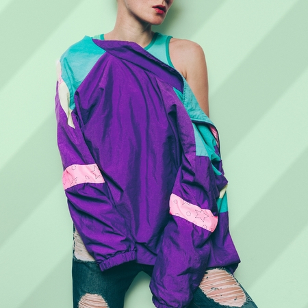 Vintage Windbreaker Retro Rave Clothing Style urbanの写真素材