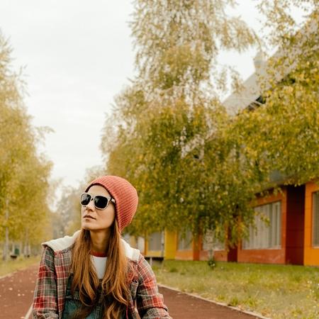 Student Girl. Autumn Urban Style.の写真素材