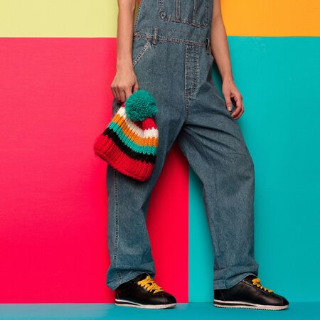 Stylish overalls. Urban. Skateboard snowboard wear. Sneakers Minimal Conceptの写真素材