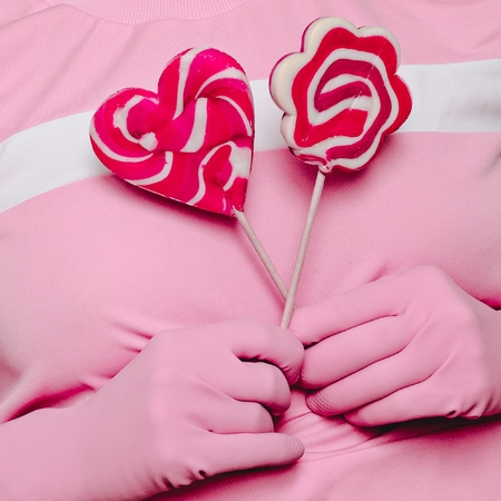 Lollipops. Minimal. Creative art. Fashion color trendの写真素材