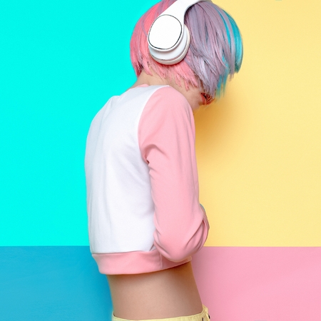 Vanilla DJ girl vibration. Creative minimal fashion styleの写真素材