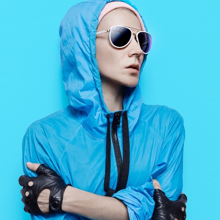 Girl Style Urban Hipster Fashion Accessories Hat, Hood, and Sunglasses. Leather glovesの写真素材