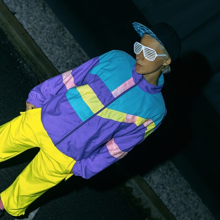 Fashion girl in the night city location. Street fashion Swagの写真素材