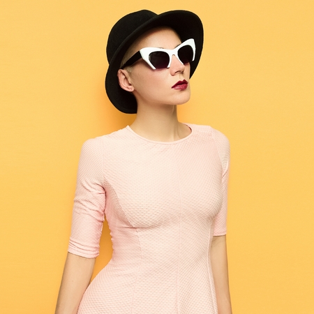 Coko Lady Stylish Retro Vintage Hat and Dressの写真素材