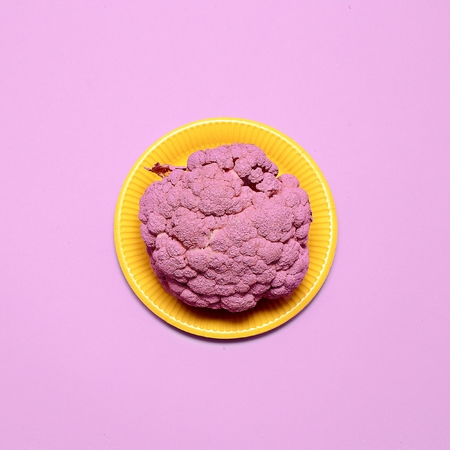 Cauliflower in pink paint Surreal minimal art Stilfile fashion veganの写真素材