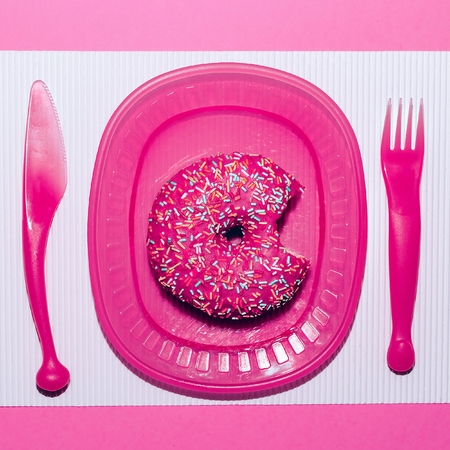 Pink donuts. Fast food minimal artの写真素材