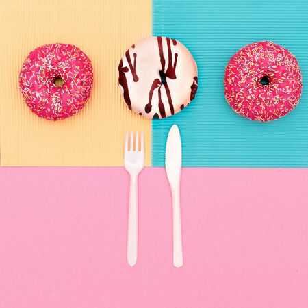 Creative set of donuts. Fast food minimal art