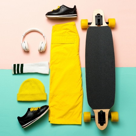 Minimal design. Skateboard style outfitの写真素材