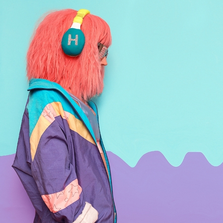 DJ Vintage Disco Lady. Rave style. Let's go back to the past