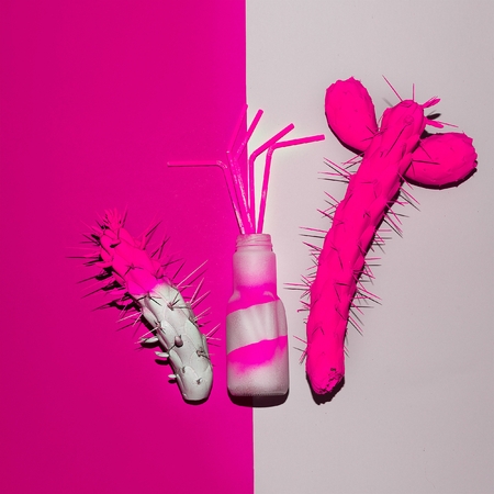 Cocktail and cactus. Minimal art. dangerous mixの写真素材