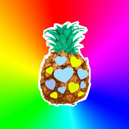 Pineapple and hearts. Minimal creative art designの写真素材