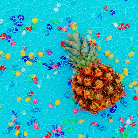 Pineapple in blue. Minimal art design fashionの写真素材
