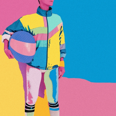 Girl vintage style and motorcycle helmet. Minimal art illustrationの写真素材