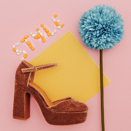 Summer style. Shoes with heels. Minimal art designの写真素材