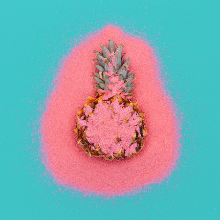 Pineapple and sparkles. Fashion concept. Minimal art design Candy Colorsの写真素材