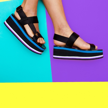 Platform summer trend. Stylish shoes for girlsの写真素材