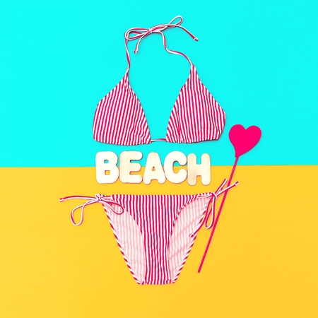 Beach time. Stylish swimsuit for Ladyの写真素材