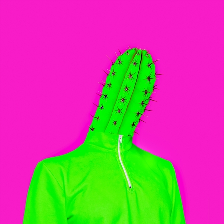 Minimal art collage Cactus man Creative designの写真素材