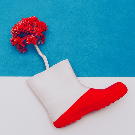 Rubber boot and flower. Minimal artの写真素材