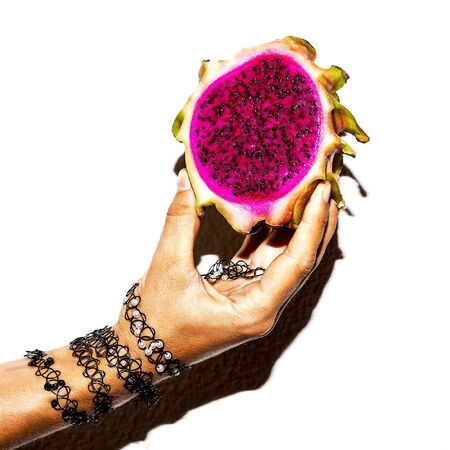 Dragon fruit and bracelets accessories. Minimal art designの写真素材