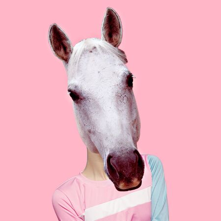Hybrid Horse and Man. Minimal collage artの写真素材