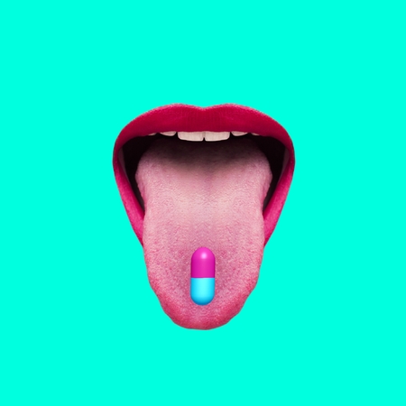 Drugs and Mouth. Night Party ClubArt Collage Designの写真素材