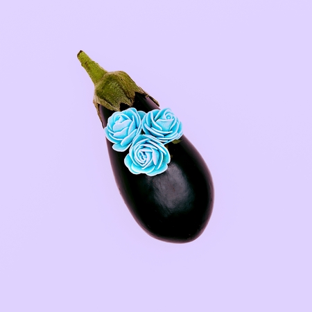 Eggplant and flowers. Surreal Minimal artの写真素材
