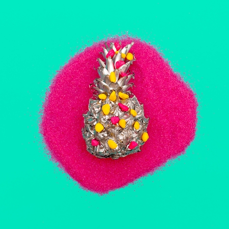 Silver Pineapple in Sequins Minimal artの写真素材