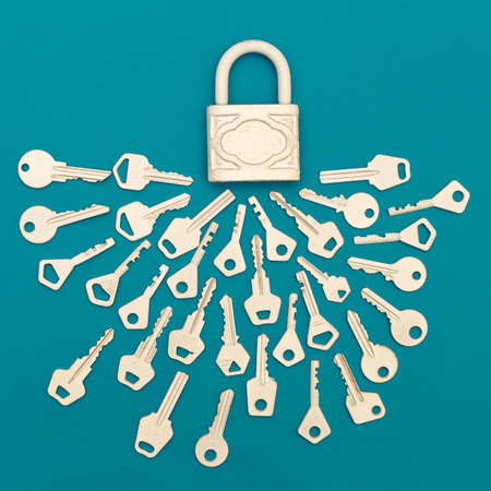 Collection of keys and lock  Minimal art styleの写真素材