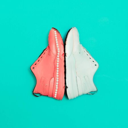 Sneakers on the platform. Minimal designの写真素材