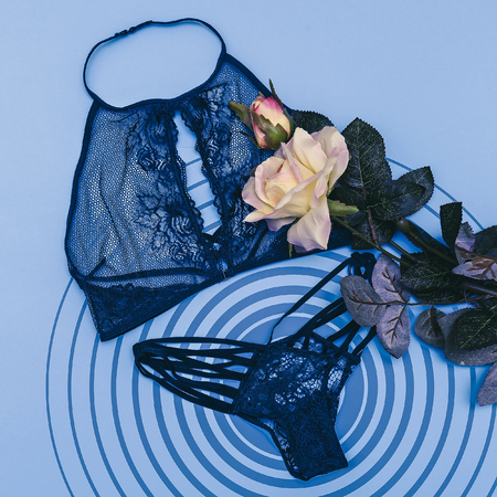 Underwear Woman set. Top view. Flat lay. Fashion clothes conceptの写真素材