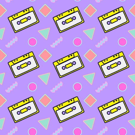Seamless pattern art.  Retro cassette background. Use for t-shirt, greeting cards, wrapping paper, posters, fabric print. Fashion hipster designer Sketchの写真素材