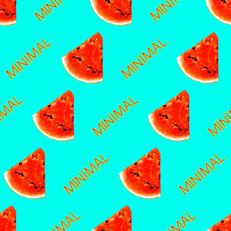 Tropical summer print for t-shirt, apparel, textile or wrapping. Watermelon photo Pattern. Seamless and repeatable. Fashion minimal fresh vibesの写真素材
