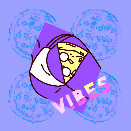 Contemporary art collage. Pizza vibes. Fast food minimal projectの写真素材