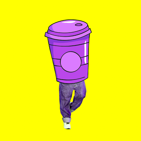 First coffee, please. Contemporary art  collage. Funny Fast food minimal projectの写真素材