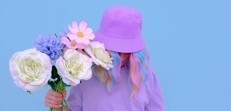 Summer aesthetic Flowers Girl. Blooming romantic vibes. Vanilla colors design