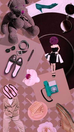Fashion aesthetic collage moodboard.  Retro vintage style conceptの写真素材