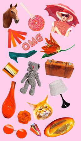 Contemporary art collage kit.  Mix fashion and style retro objectsの写真素材
