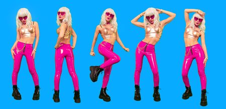 Freak party Blonde Girls Set. Rock swag style. Fashion party clothes concept.の写真素材