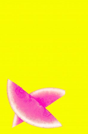 Fashion aesthetic moodboard walpappers. Watermelone on yellow background. Fruits vitamins conceptの写真素材