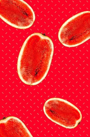 Fashion aesthetic moodboard collage walpappers. Watermelon on red geometry tropical backgroundの写真素材