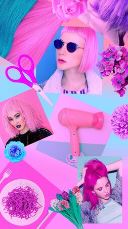 Fashion aesthetic moodboard.  Hairstyle concept. Colours fashion hairの写真素材